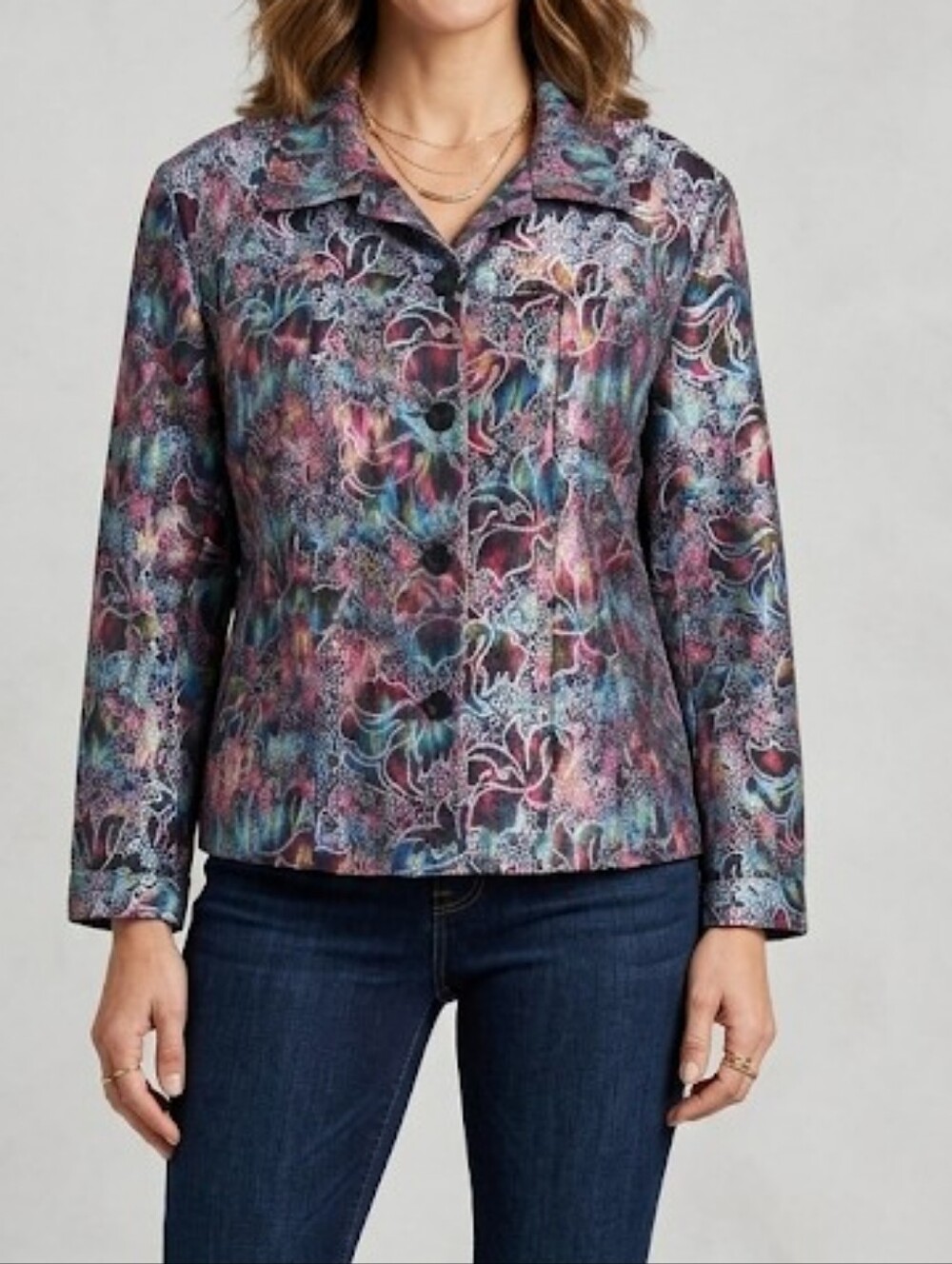 Chico's Multi-Color Abstract Button-Front Jacket Blazer Size 2